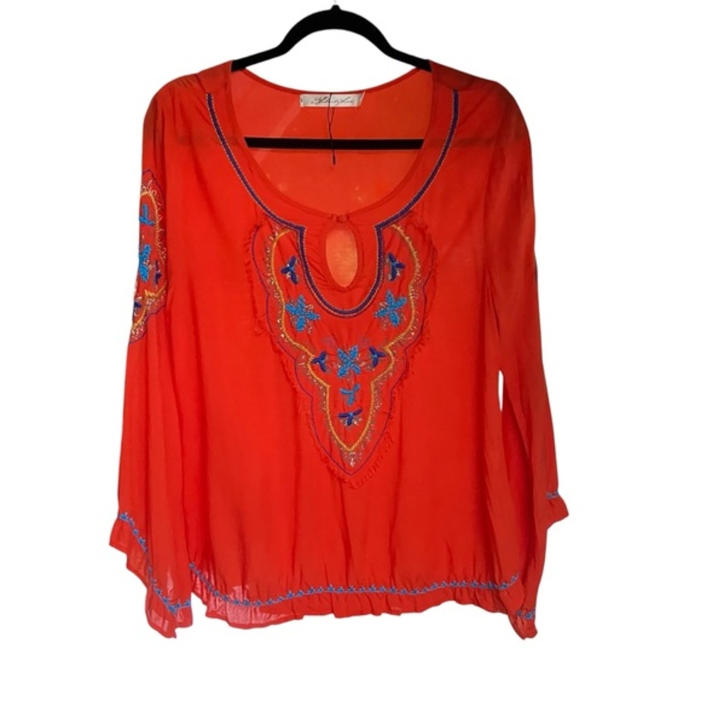 Liberty Love Orange Blouse with Blue Embroidery